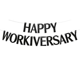 Black Glitter Happy Workiversary Banner - Work Party Office Party Hanging Letter Sign, Employee Retirement Decor, Happy Work Anniversary Party Decorations