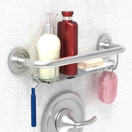 AquaChase Bath, Shower and Toilet Safety Grab Bar for Seniors and Handicaps, Mobility Aid Balance Assist Handle, Stainless Steel, 16 inch for Stud Mount