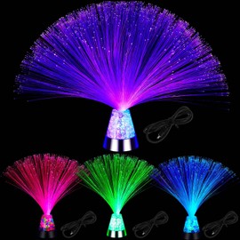 Retisee 4 Pieces Fiber Optic Lamp with Crystal Base 14inch Sensory Lights Color Changing USB Battery Powered Fiber Optic Lights for Room Wedding Party Decoration