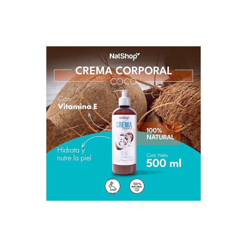 Natshop Crema Corporal Coco 100 Natural Skincare Fórmula Aceite Vitamina
