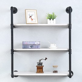 Industrial Pipe Shelving Wall Mounted,30in Rustic Metal Floating Shelves,Steampunk Real Wood Book Shelves,Wall Shelf Unit Bookshelf Hanging Wall Shelves,Farmhouse Kitchen Bar Shelving(3 Tier)
