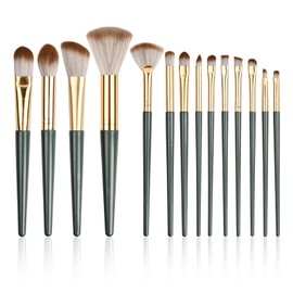 14-Piece Makeup Brush Set, Beauty Brush Set, Cosmetic Kabuki Brush, Make-Up Brush Set, Dark Green with Eyeshadow Brush, Eye Brush (Brushes Only)