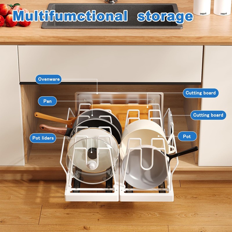 Mustorn 2 Pack Pots and Pans Organizer Under Cabinet, 21.6"