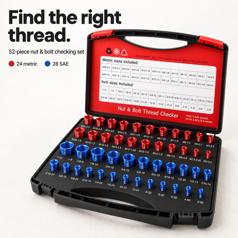 52-Piece Metric & SAE Nut and Bolt Thread Checker Set,