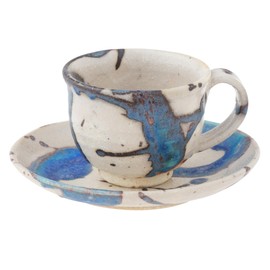 Marui Pottery MR-3-4398 Shigaraki Ware Hechimon Cup & Saucer, Capacity: Approx. 7.3 fl oz (210 ml), Glacier, White