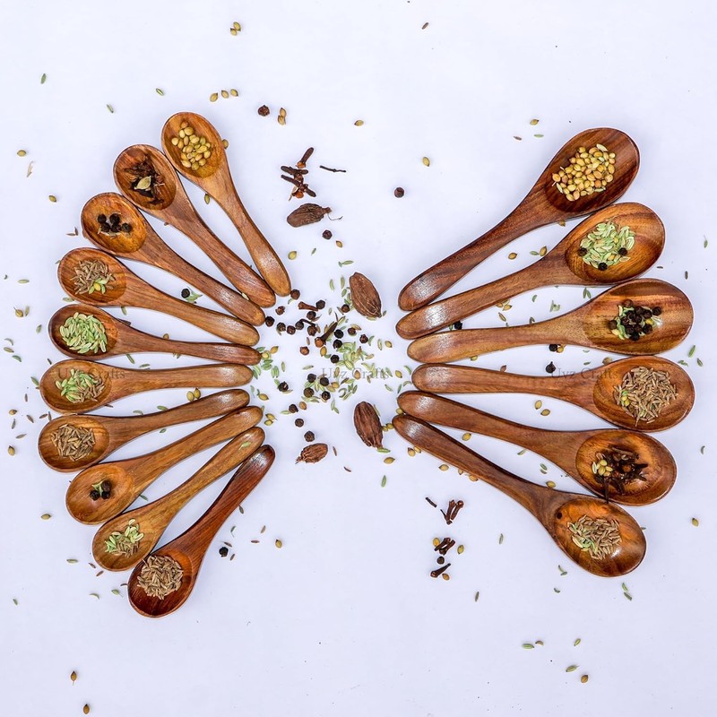 Uvz Crafts Mini Wooden Spoons for Spice Jars, Salt, Sugar,