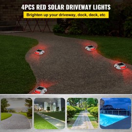Happybuy Solar Driveway Lights, Solar Deck Lights 4 Pack for Garden Pathway Yard Driveway Sidewalk- Red