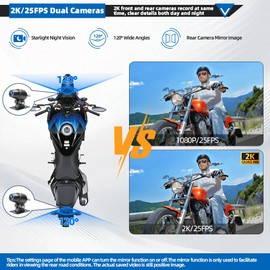 VSYSTO WiFi Motorcycle Dash Camera, GPS HD 1080P Starlight Night Vision Front and Rear Camera, High Speed Download Video, Fault Vibration Reminder,Waterproof Motorbike DVR System, G-sensor(Black-S6PL)