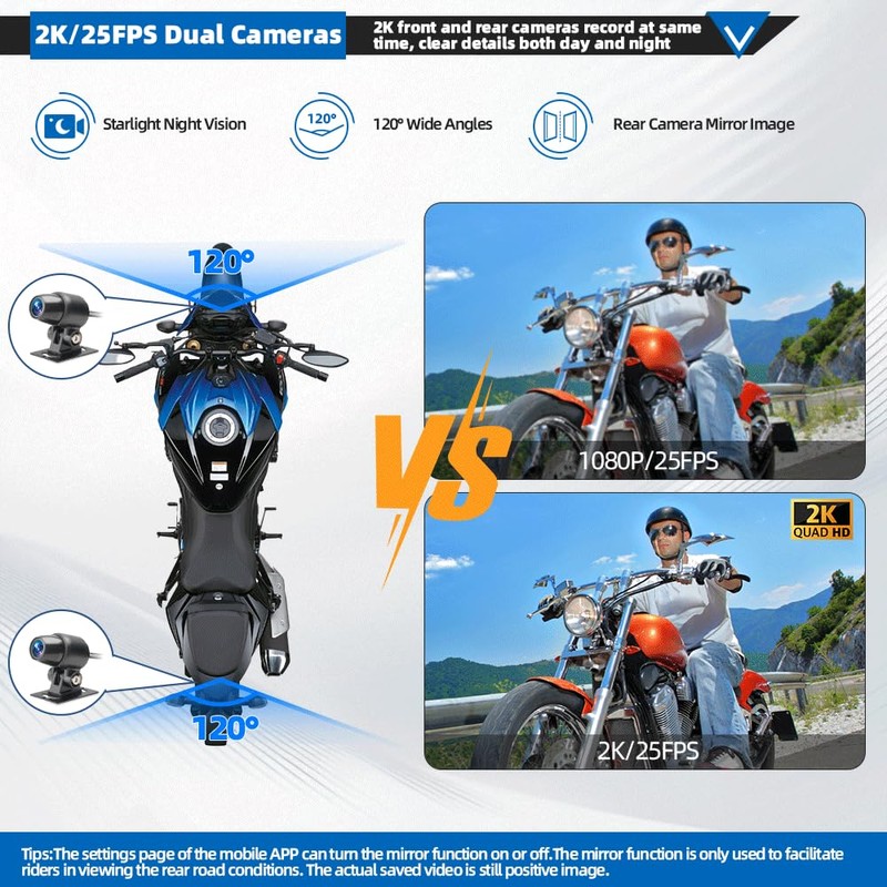 VSYSTO WiFi Motorcycle Dash Camera, GPS HD 1080P Starlight Night