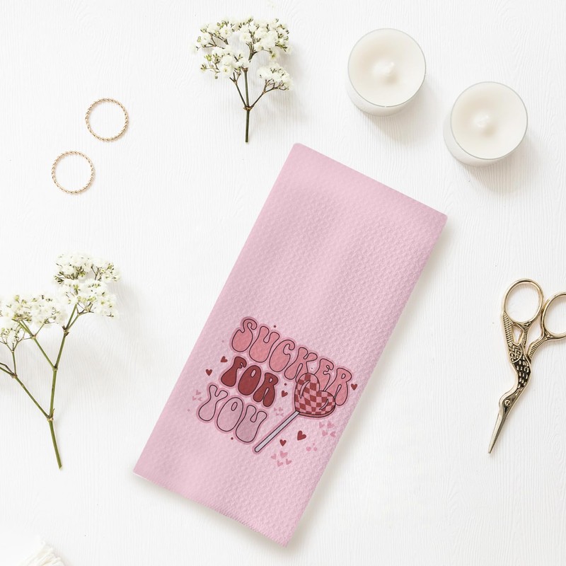 uinwk Funny Valentine's Day Kitchen Towels, Trendy Retro Pink Heart