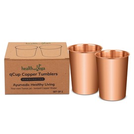 HealthAndYoga™ qCup Pure Copper Tumblers for Drinking - Ayurvedic Health Pure Copper Cups – 2 pcs. set - 250 ml.(8 fl oz) (Plain)