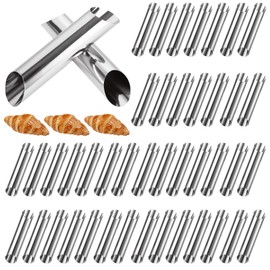 EATHEATY Cannoli Tubes 50 PCS Stainless Steel Cream Horn Tubes, 5 inch Cannoli Shells Non-stick Pastry Roll Horn for Cannoli Tubes Croissant Baking