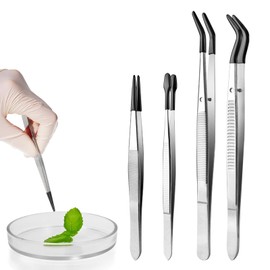 Xugoox 4Pcs Rubber Tipped Tweezers, Bent and Straight Flat Tip Craft Tweezers for Stamp Jewelry Hobby Crafts Industrial Electronic