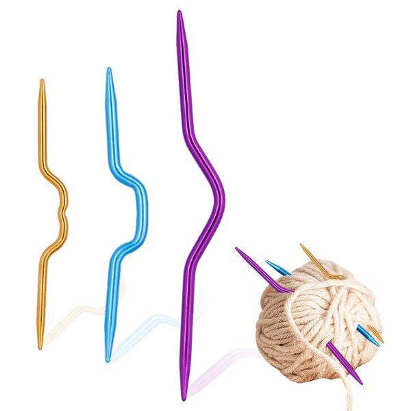 Color Knitting Cable Crooked Needle, 3Pcs Hand Twist Curved Crooked