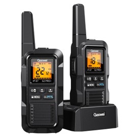 Gaswei G2pro+ Heavy Duty Walkie Talkies for Adults，Rechargeable Long Range Two Way Radios 2 watts ，NOAA Weather，FM Radio，IP67 Waterproof，VOX ，Double PTT，Li-ion Battery (2 Pack - Black)