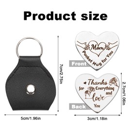 PEUTIER Pocket Hug for Mom, Pocket Hug Token with PU Leather Keychain Stainless Steel Double Sided Heart Pocket Hug Coin Long Distance Relationship Gifts for Mom, Medium