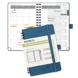 POPRUN Calendar 2025 2026 Monthly Planner 16 x 10.5 cm - 18 Months Monthly Calendar Ring Binder A6 (Jul 2025-Dec.2026) - 1 Month 4 Pages, Soft Cover with PU Leather, 100 GSM Paper - Navy Blue