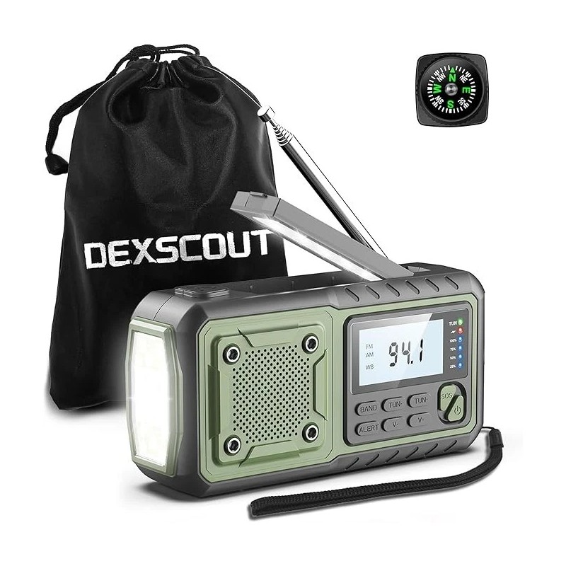 DexScout Emergency Weather Radio, NOAA AM FM, Flashlight, Power Solar,