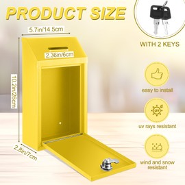 Yaocom Metal Donation Box Collection Box Safe Suggestion Box with Lock Wall Mounted Mailbox Delivery Ballot Box Key Box for Home Office Outdoor Door(Yellow,10.24 x 5.71 x 2.95 Inch)