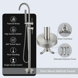 YAGATAP Freestanding Bathtub Faucet Floor Mount Tub Filler Brushed Nickel High Flow Shower Faucets with Handheld Shower Mixer Taps Swivel Spout…