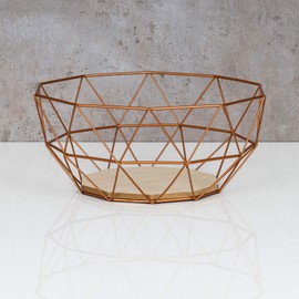 levandeo Metal Basket, Copper, 26 x 12 cm Modern, Wood, MDF, Brown Bowl, Decorative Design, Table Decoration
