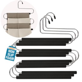 ICOFUPO Multiple Space Saving Non Slip Foam Padded Pants Hangers 4 Tier Steel Open Ended No Creases Tiered Black 3 Pack