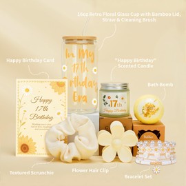 MerriBox 17th Birthday Gifts for Teen Girls – Daisy Sunflower Aesthetic Gift Set with 7pcs – Cute Teen Girl Birthday Gift Box for Daughter, Niece, Granddaughter, Sister, Best Friend