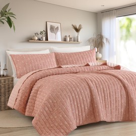 Wonderful Cotton Gauze Quilt Set King Size Rose Paisley Bed Cover for All Season,Reversible Voile Quilt Bedding Sets with Pillow Shams for King Bed, Floral Bedspread Coverlet Set