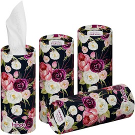 tishoo Extra Soft 4-Ply Tissues with Moisturising Cream for Car Cup Holders Home and Travel 4 Tubes in Plastic-Free Packaging Purple/Floral
