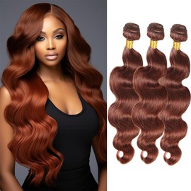 Reddish Brown Human Hair Bundles Auburn Body Wave Bundles Human Hair 8 10 12 Inch Soft and Healthy Color 33 Bundles Human Hair Extension 300g