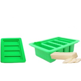 pizety Large 4 Cavities Green Silicone Butter Mold with Lid, 12 oz, Rectangular Prism Shape