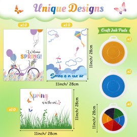 Motipuns 30 Pcs Spring Handprint Crafts Spring Crafts Spring Greeting Cards with 3 Pcs Large Ink Pads Flower Craft Kits Spring Activities Spring Break Activity DIY Spring Gift Craft