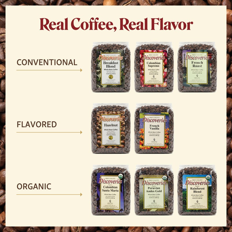 First Colony Colombian Whole Bean Coffee, Colombian Supremo, Light Roast,