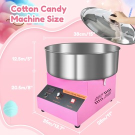 Cotton Candy Machine Commercial, Ajgvq Upgraded 1000W Efficiently Cotton Candy Maker with Stainless Steel Bowl, Bowl Cover, Sugar Scoop, Easy & Safe to Use, Candy Floss Maker for Home, Party, Festival