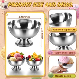 Honeydak 12 Set Stainless Steel Ice Cream Bowl with Forks Serving Dessert Cup Sauce Bowls Dish Metal Dessert Glasses Salad Holder Round Footed Yogurt Snack Candy Cups for Fruit Pudding(4.2 Inch)
