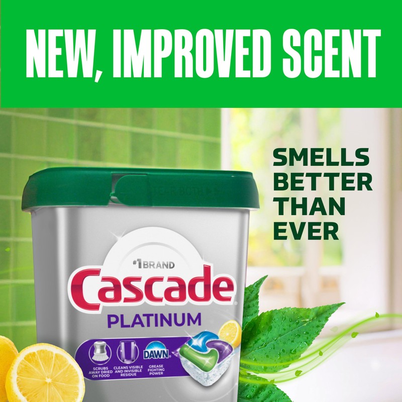 Cascade Platinum Dishwasher Pods, Dishwasher Detergent, Dish Detergent Soap, Lemon,