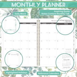 2025-2026 Monthly Planner/Calendar - Jan. 2025 - Dec. 2026, Monthly Planner 2025-2026, 9" × 11", 2 Year Monthly Planner with Flexible Cover, Monthly Tabs, Pockets, Thick Paper - Leaves