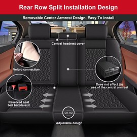 DISUTOGO Car Seat Covers Fit for Honda Pilot 2005-2016 Full Set Seat Cover Waterproof Faux Leather 2 Rows 5 Seats Automotive Seat Cushion Protector Compatible Airbag (5 Seats;Black)