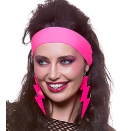 WIcked Cosutmes Adult 80's Neon Pink Lightning Clip On Earings - Fancy Dress Accessory