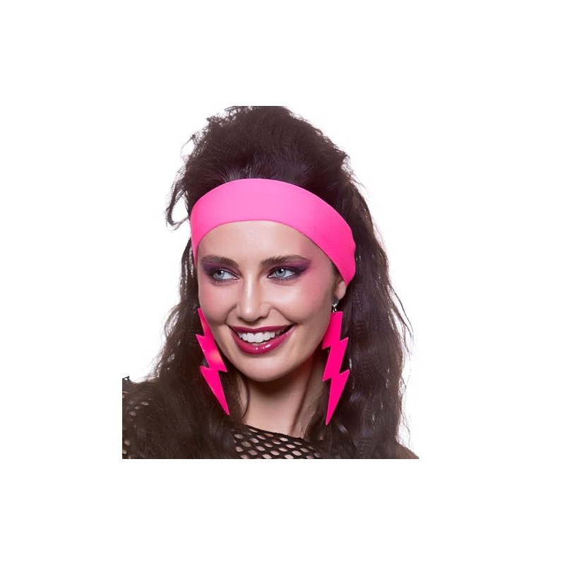 WIcked Cosutmes Adult 80's Neon Pink Lightning Clip On Earings