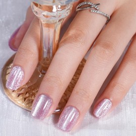 Pink Cat Eye Press on Nails Short, Jofay Fashion Soft Gel Fake Nails, Elegant Press on Nails, Reusable & Natural Acrylic False Nails, Stick on Nails for Women Girls Gift, Glue on Nails Kit 32 Pcs