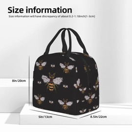 AuHomea Funny Honey Bee Durable Insulated Lunch Bag For Women/Men/Kids Reusable Lunch Box With Pocket Zippers For Office School Outdoor