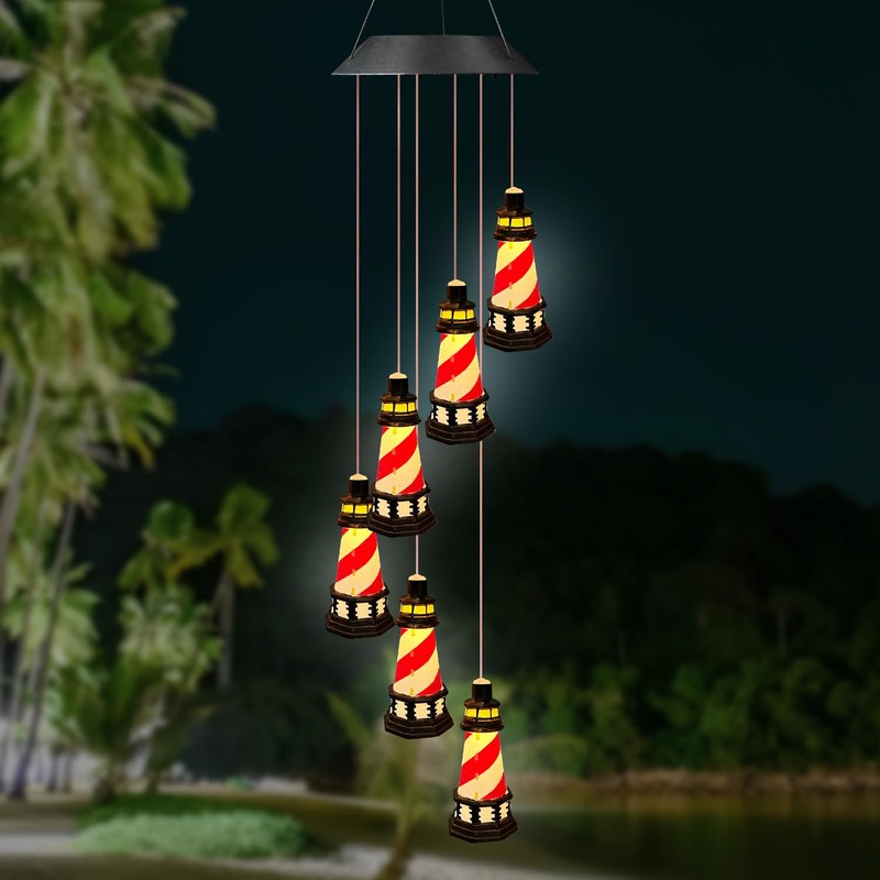 Lighthouse Solar Windchimes Outdoor Lighthouse Decorative Wind Chimes Solar Hanging