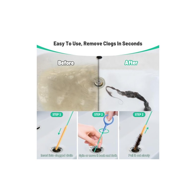 30-Inch Drain Snake Hair Clog Remover - 5 Pack