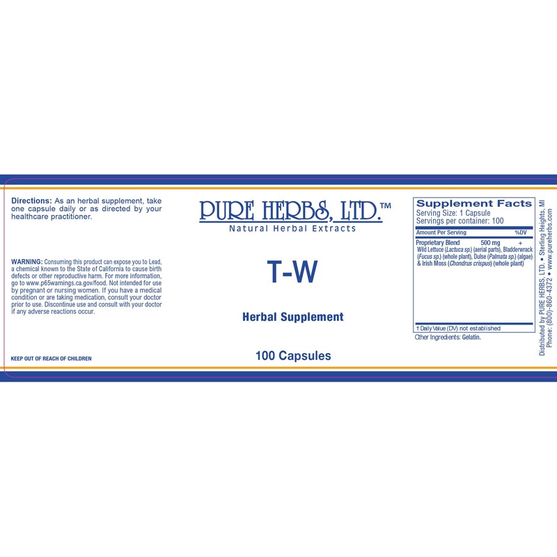 Pure Herbs: T-W - capsules 100 ct - 500mg