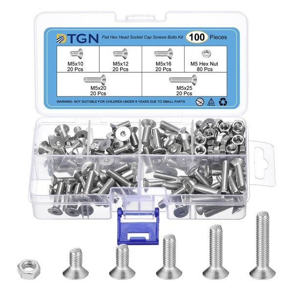 DTGN 180Pcs M5 x 10mm /12mm /16mm /20mm /25mm Flat