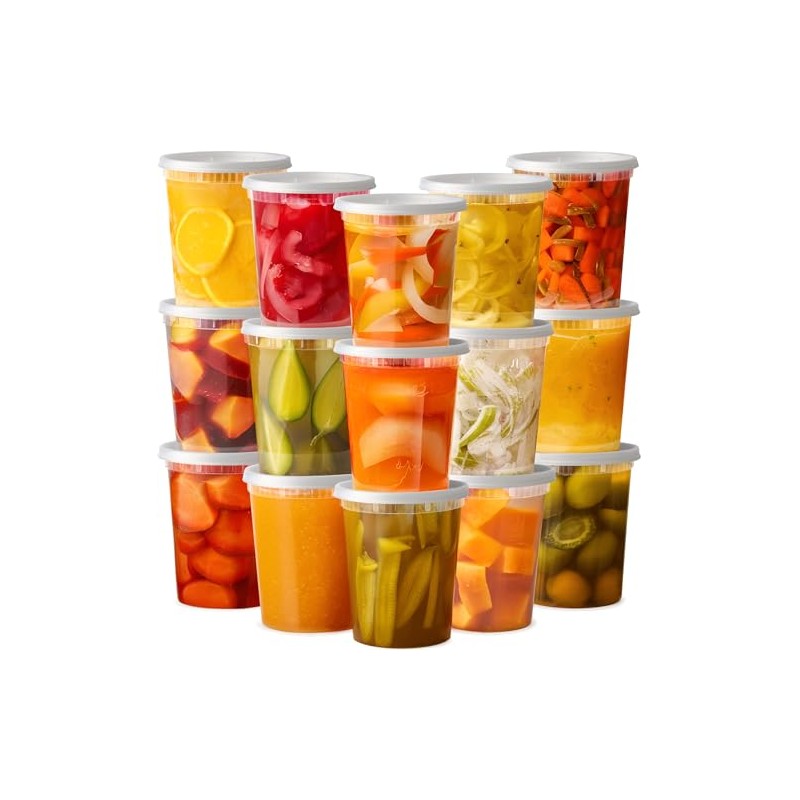 32oz plastic soup/Food container with lids (100 Pack)