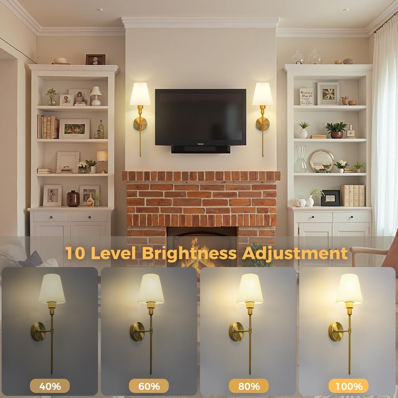 DORESshop Gold Battery Operated Wall Sconce, 24.6in, Set of Two