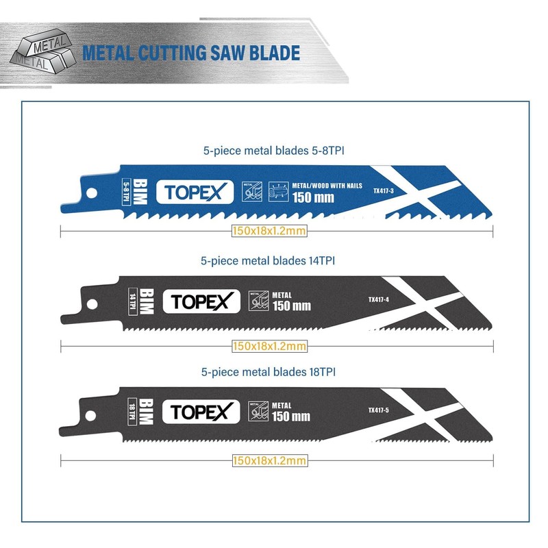 TOPEX 34 Piece Reciprocating Saw Blades, Premium Sawzall Blades for