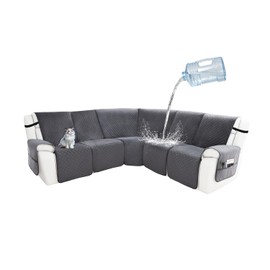 Arfntevss Waterproof Recliner Sectional Couch Covers for Reclining Sectional L Shape Sofa Cover Non Slip Washable Recliner L Shaped Slipcover Sets for Dog Furniture Protector (5 Seater, Dark Gray)